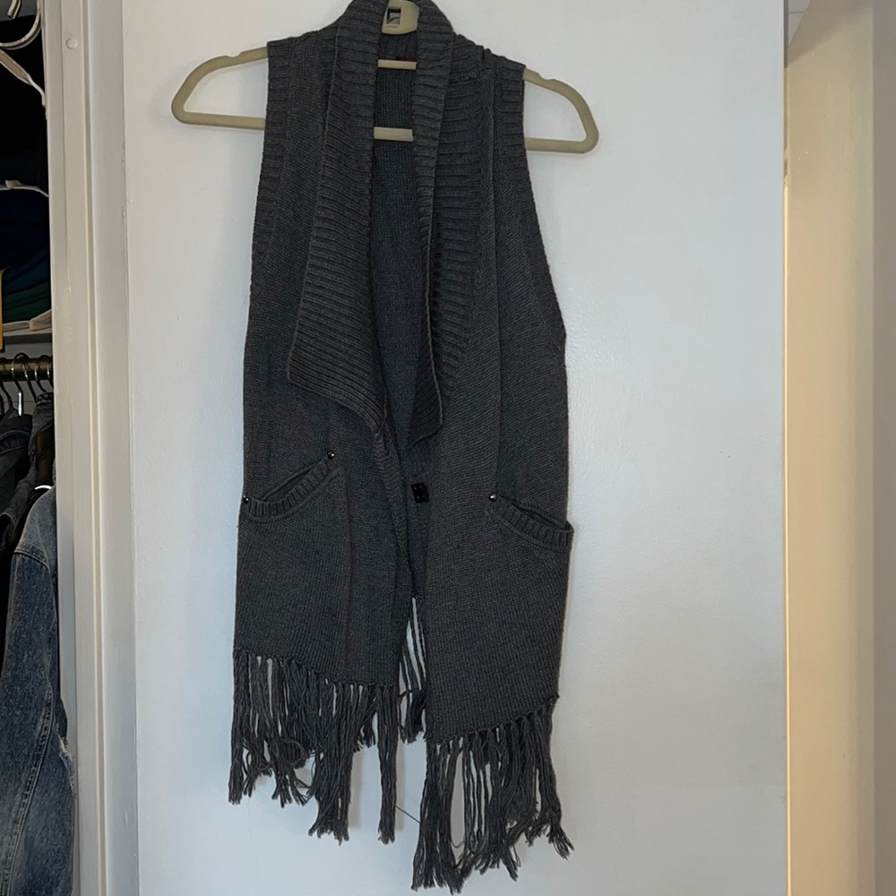 Xs Left on Houston Grey fringe vest sweater